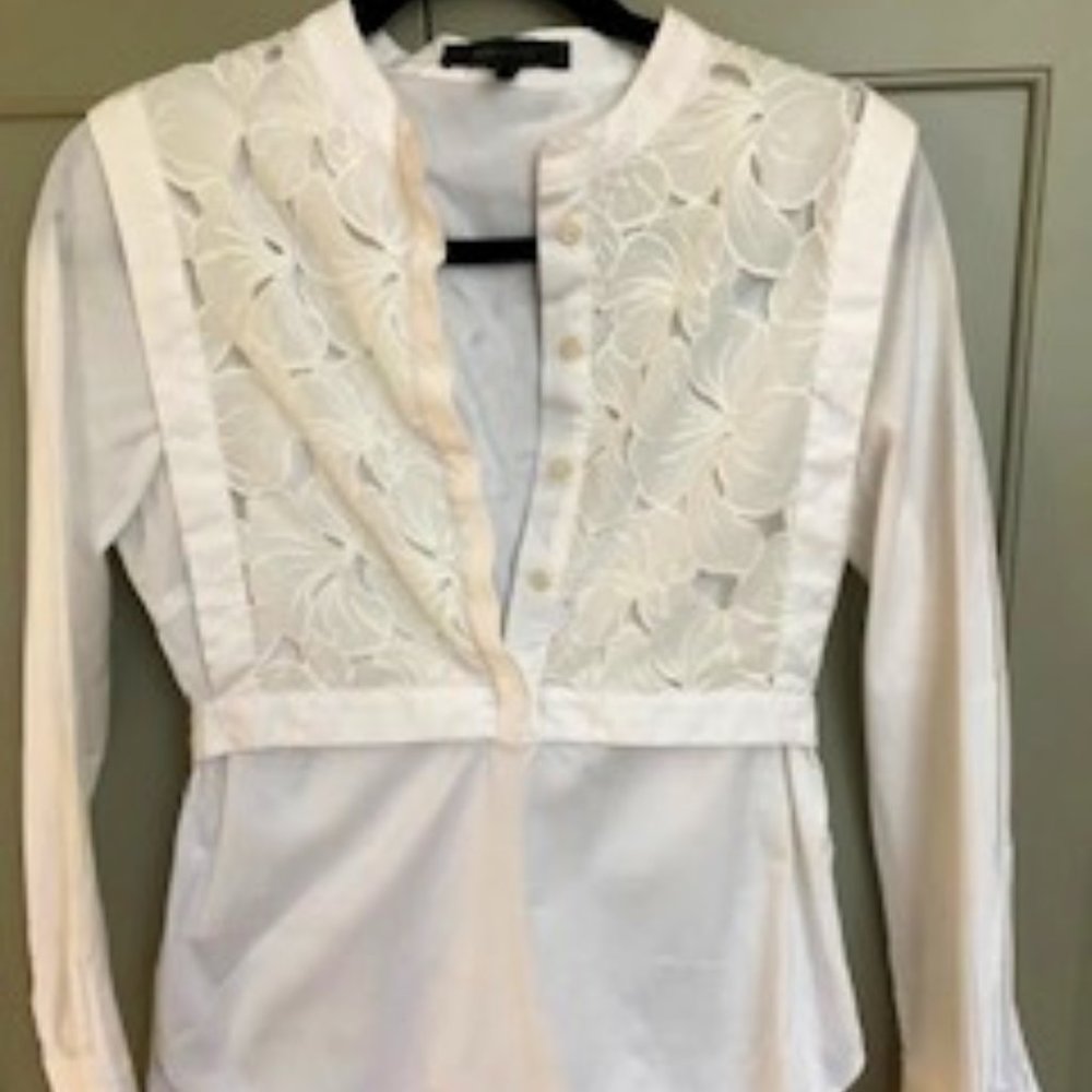 BCBG Maxazria High-Low Blouse with Lace Detail